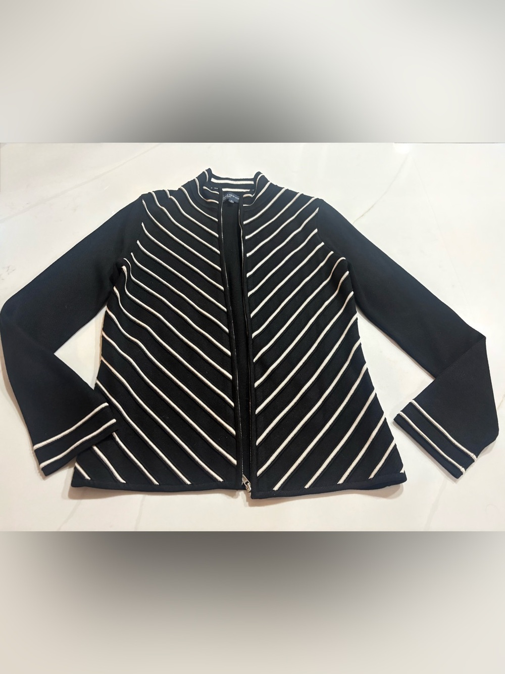 Jones New York Black Jacket with White Diagonal Stripes